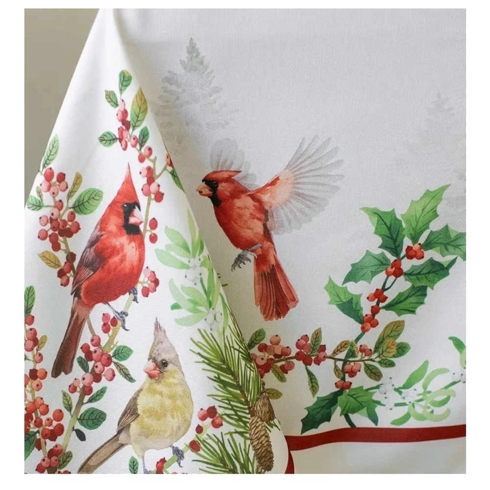 New!Benson Mills Cardinal Table Cloth, Holiday, Winter, and Christmas Tablecloth